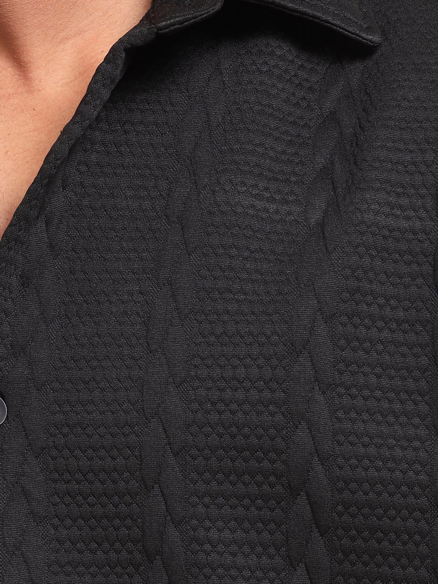 Men’s Black Arabic Stripes Shirt – Casual Fit with Textured Design - D&K LUXUR