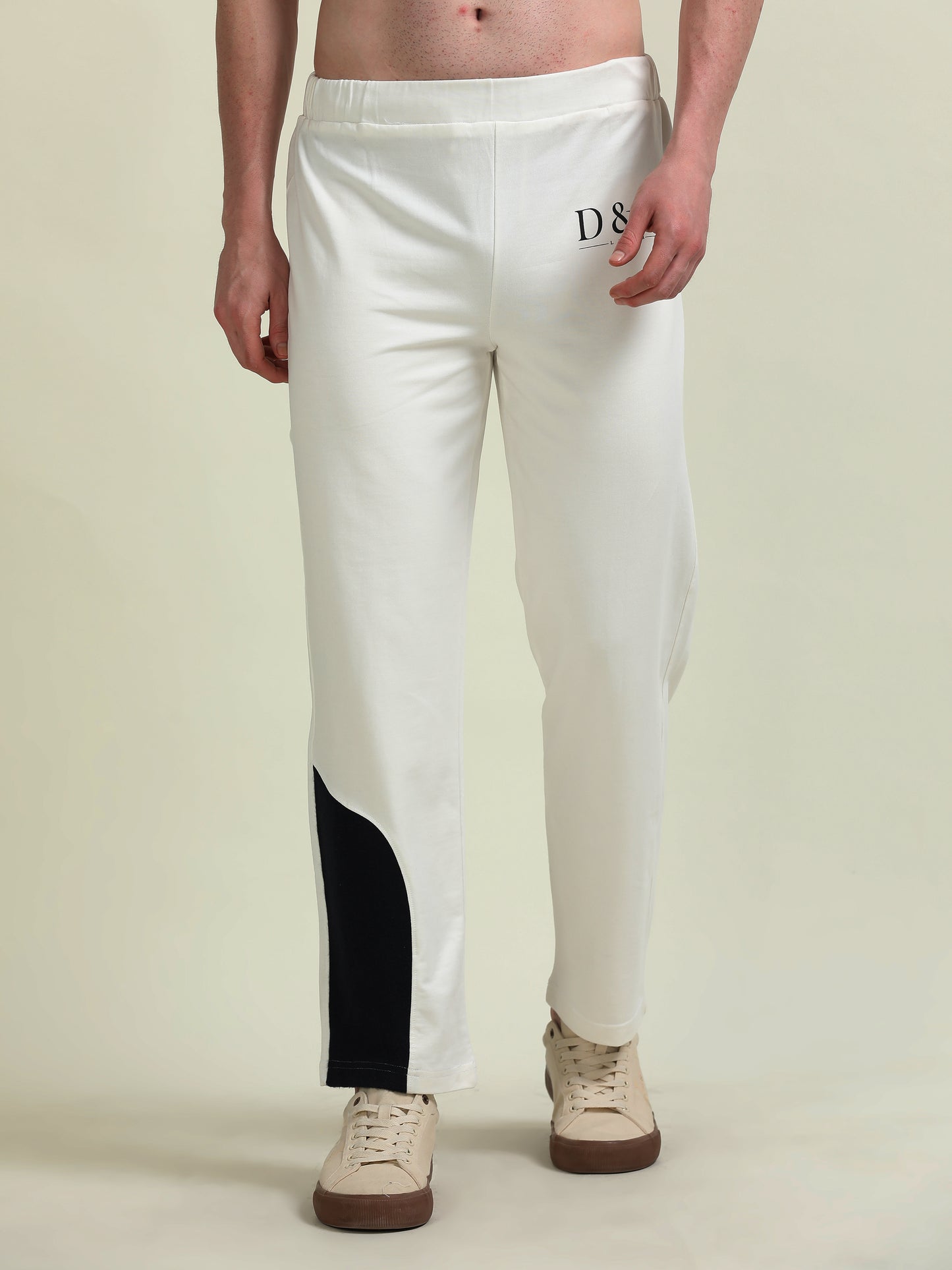 White Track Pants – Fleece Patchwork & Casual Comfort - D&K LUXUR