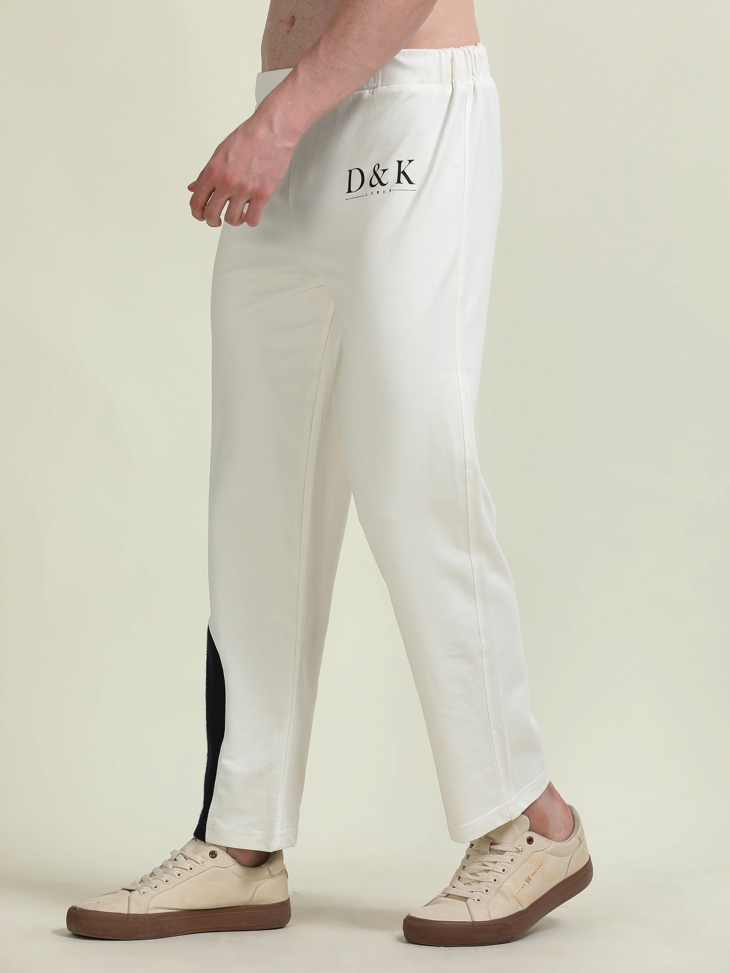White Track Pants – Fleece Patchwork & Casual Comfort - D&K LUXUR