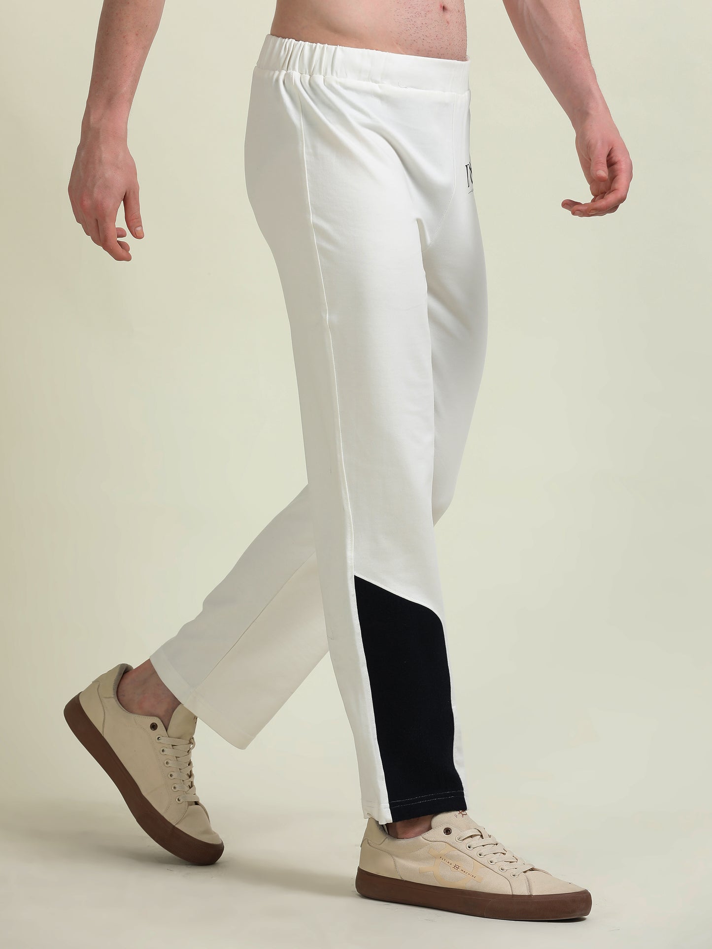 White Track Pants – Fleece Patchwork & Casual Comfort - D&K LUXUR