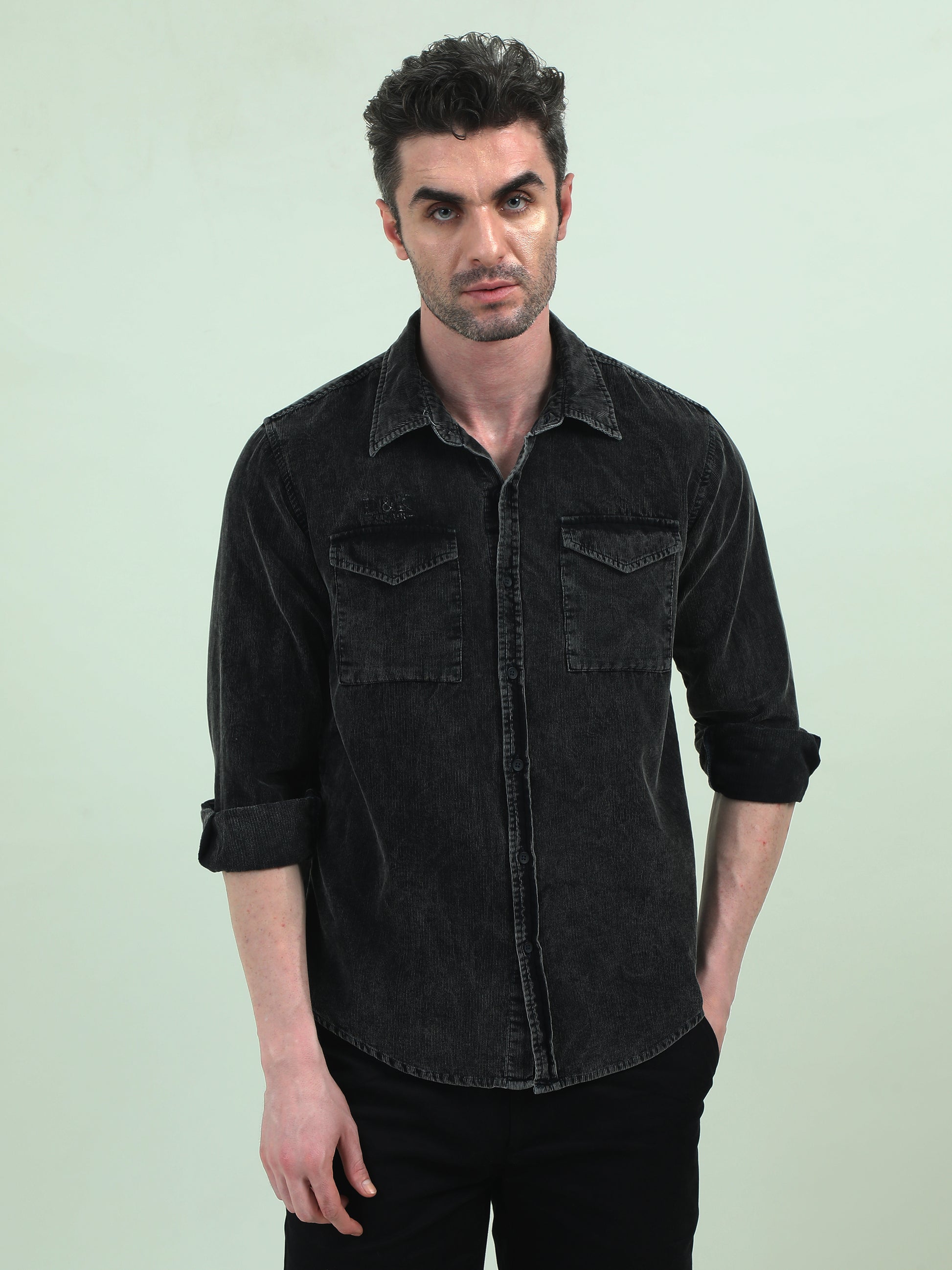 Charcoal Double-Pocket Shirt – Sleek, Versatile, Effortlessly Cool - D&K LUXUR