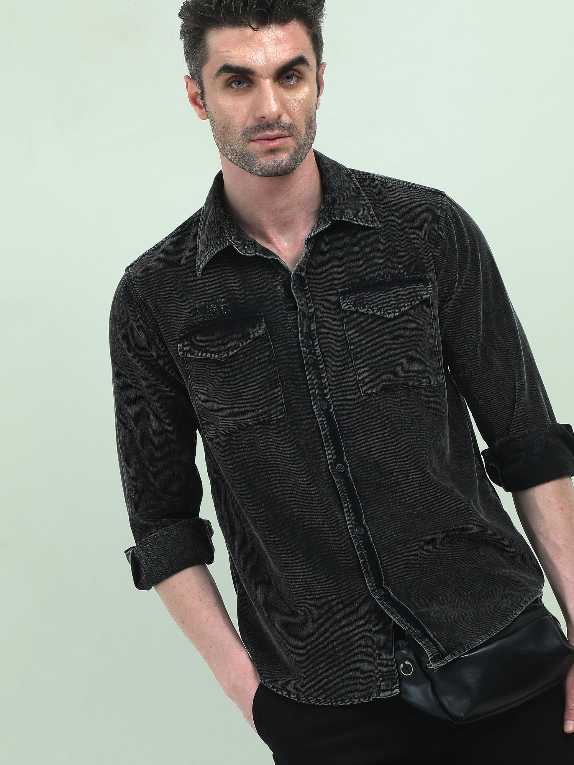 Charcoal Double-Pocket Shirt – Sleek, Versatile, Effortlessly Cool - D&K LUXUR