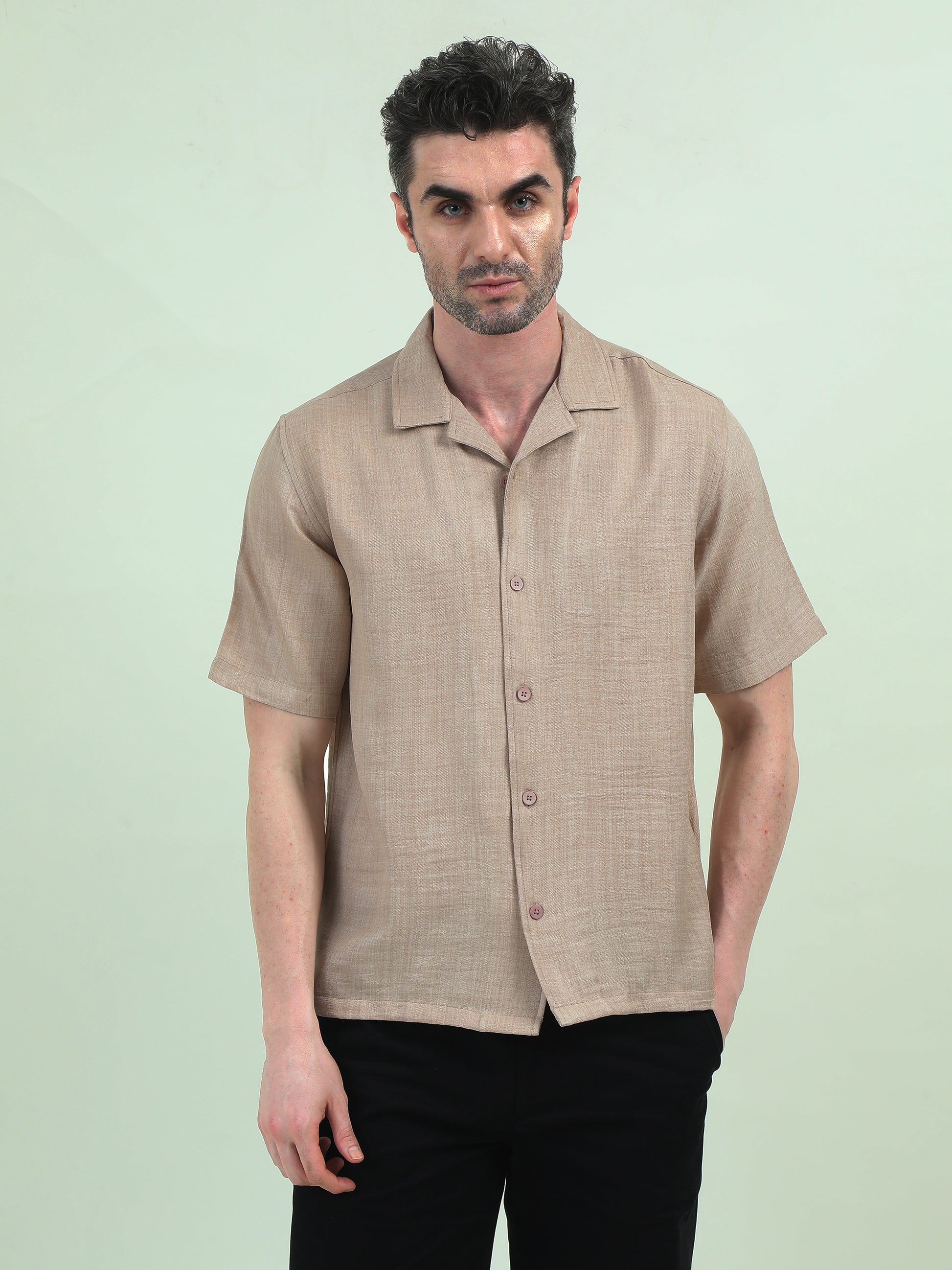 Beige Linen Half-Sleeve Shirt – Relaxed, Breezy, Effortlessly Stylish - D&K LUXUR