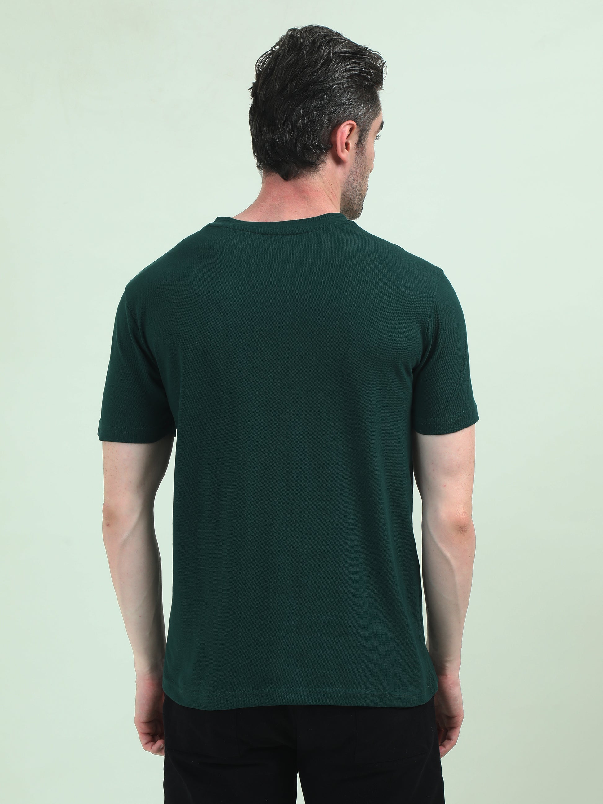 Green Pique Round-Neck T-Shirt – Bold Patchwork, Effortless Comfort - D&K LUXUR