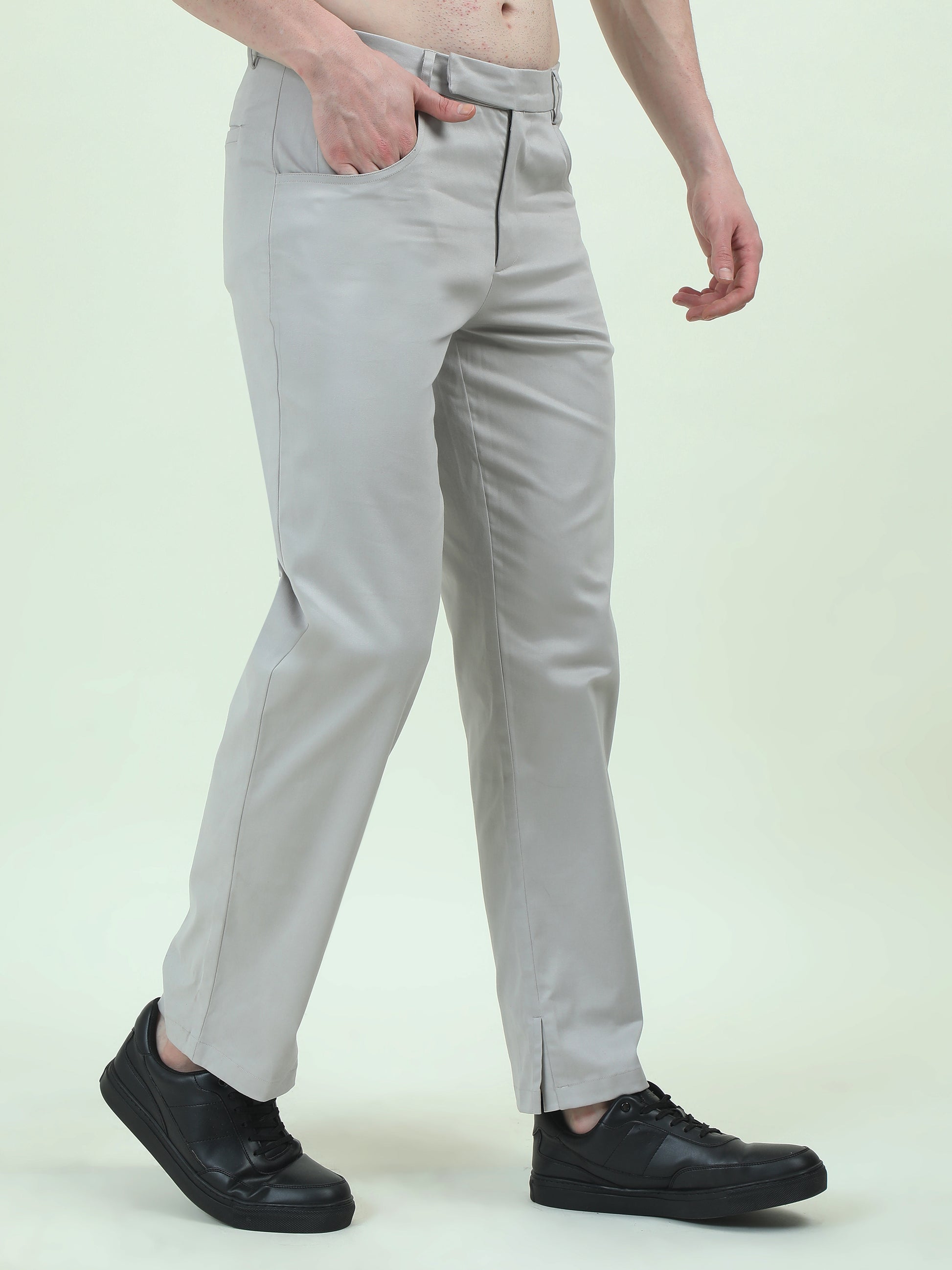Slit Cut Grey Pants – Modern Elegance with a Sleek Edge - D&K LUXUR