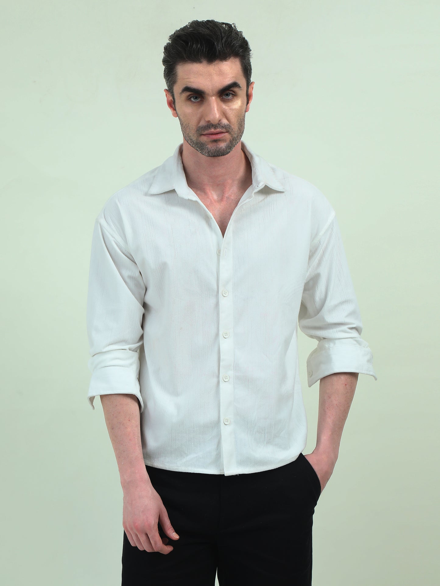 Textured Velvet Shirt with Patchwork – Luxe Comfort with a Modern Edge - D&K LUXUR