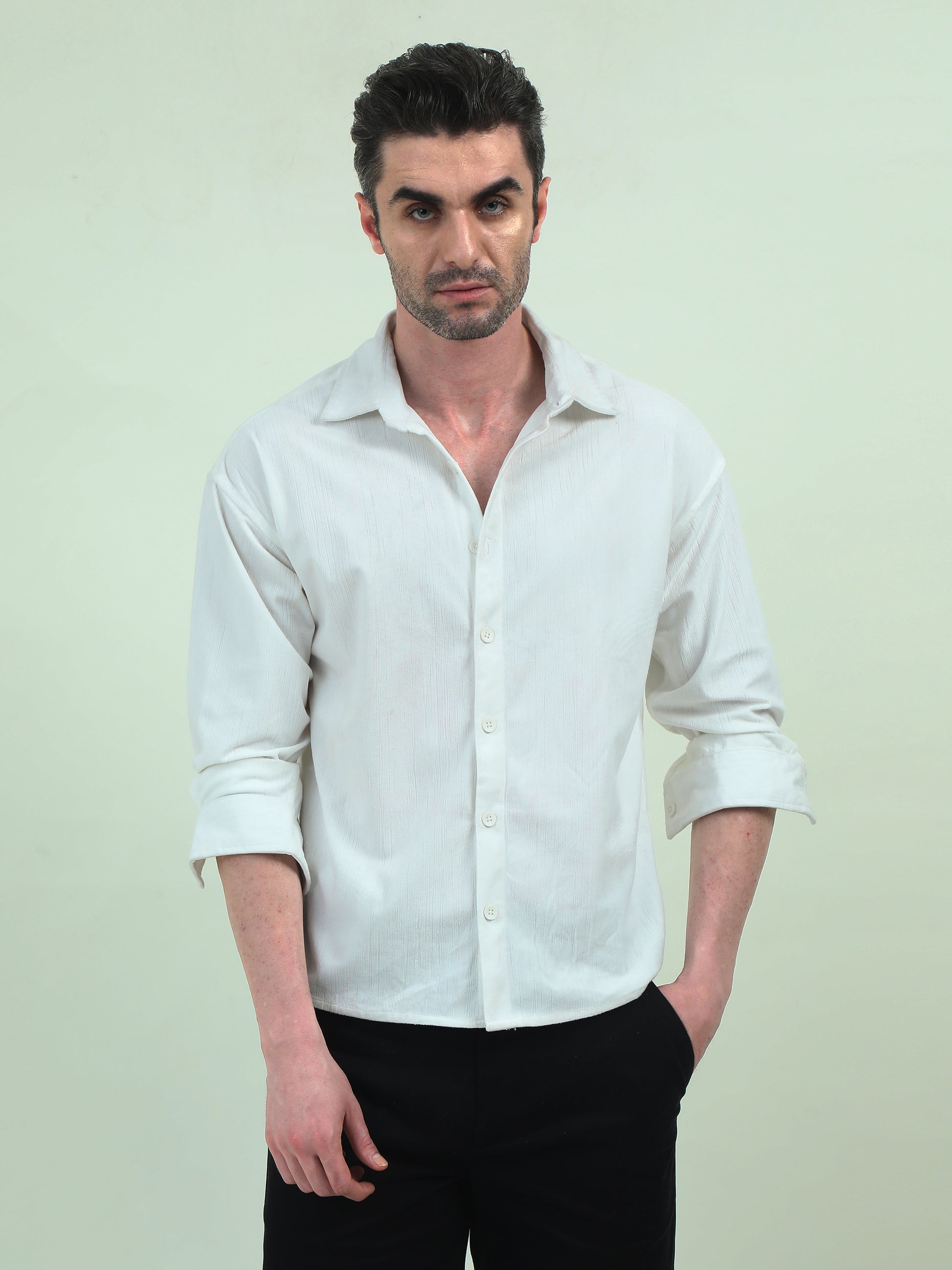 Textured Velvet Shirt with Patchwork – Luxe Comfort with a Modern Edge - D&K LUXUR