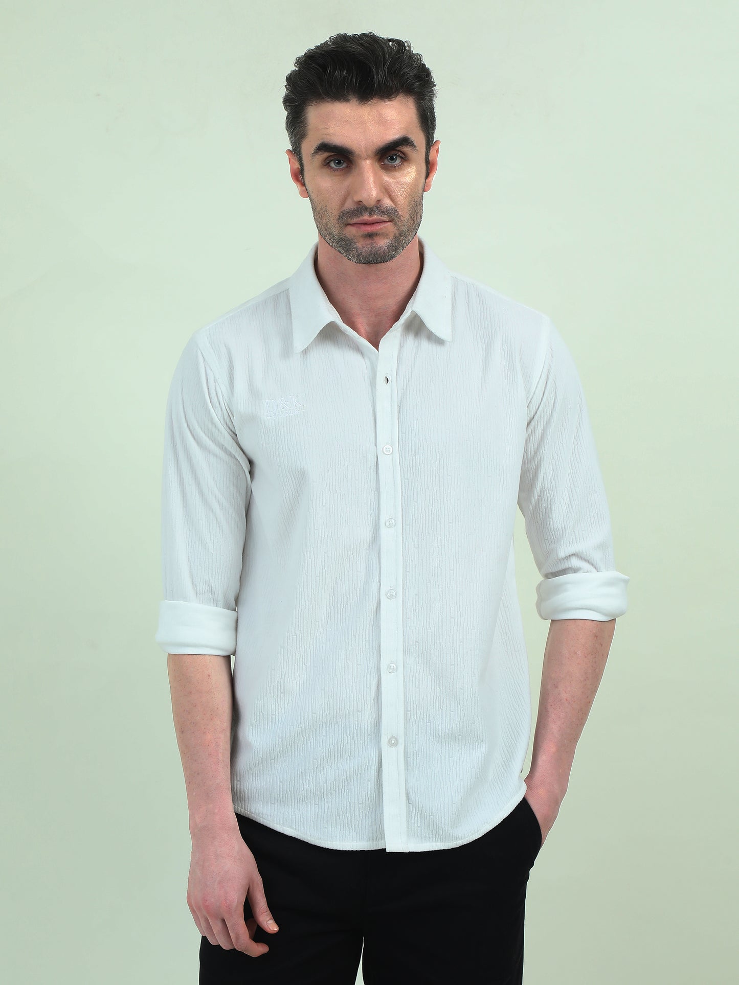 Textured White Jacquard Shirt – Timeless Elegance with a Modern Edge - D&K LUXUR