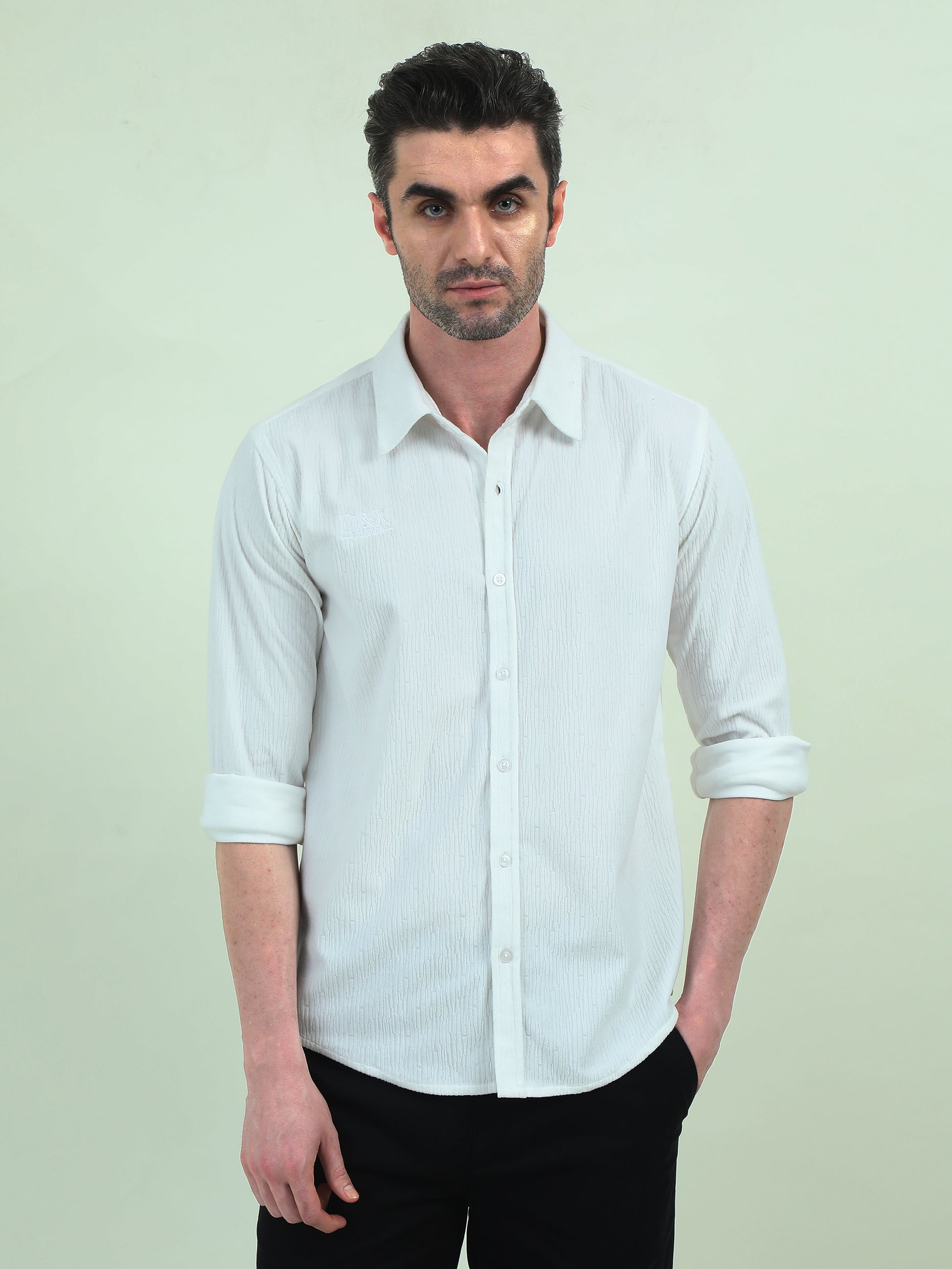 Textured White Jacquard Shirt – Timeless Elegance with a Modern Edge - D&K LUXUR
