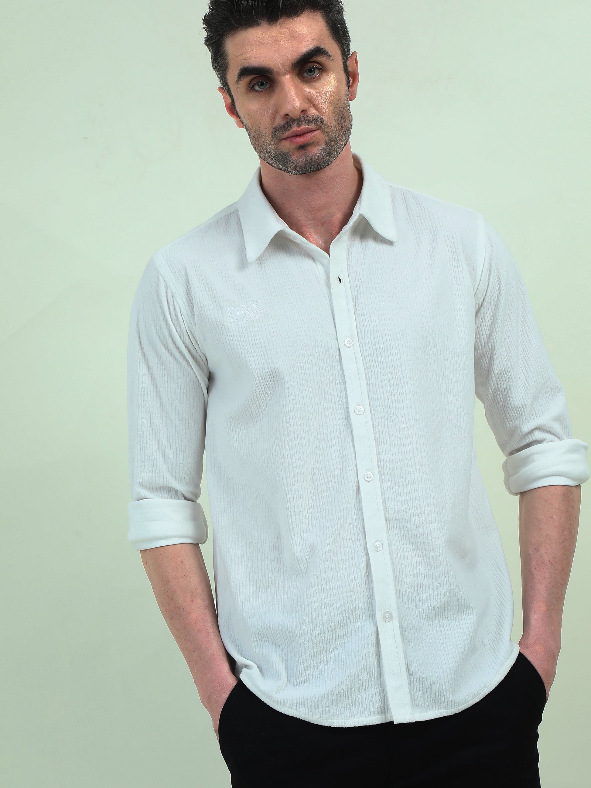 Textured White Jacquard Shirt – Timeless Elegance with a Modern Edge - D&K LUXUR